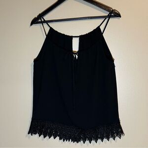 Black Dressy Tank with Embroidered Lace Hem Sz M